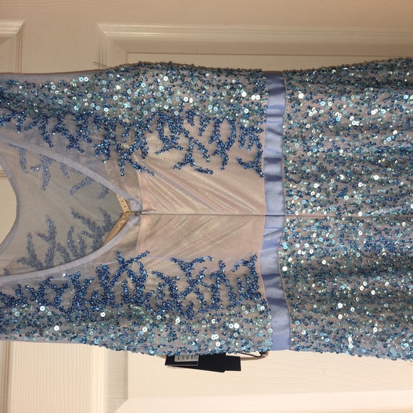 Blue Mist Sequined Gown w/ Illusion (Halter) Neck - Picture 5 of 8